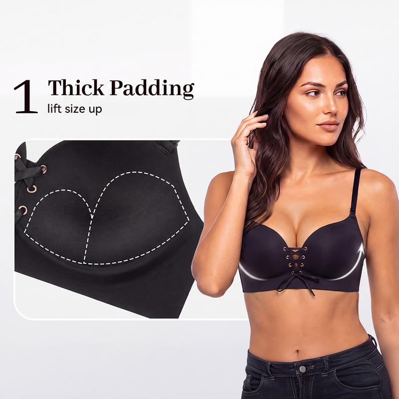 mirelle™ Lace-Up Push-Up Bra – Wireless Lift & Enhanced Cleavage