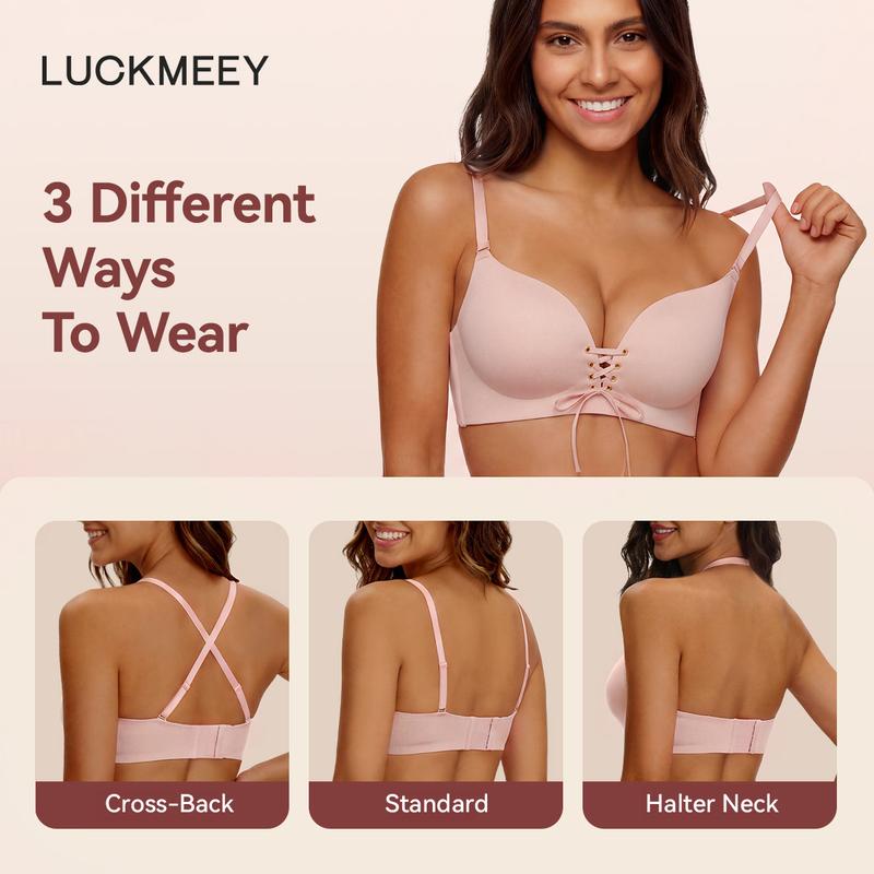 mirelle™ Lace-Up Push-Up Bra – Wireless Lift & Enhanced Cleavage