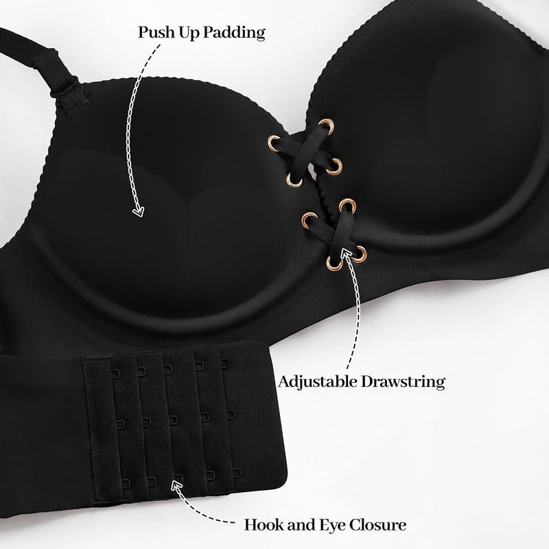mirelle™ Lace-Up Push-Up Bra – Wireless Lift & Enhanced Cleavage